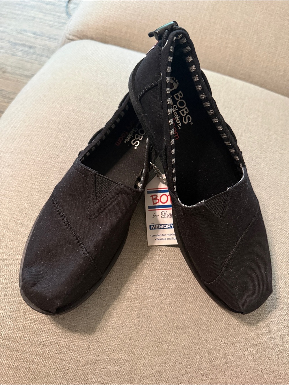 NWT BOBS from Skechers Memory Foam Black Canvas Slip-On Loafers